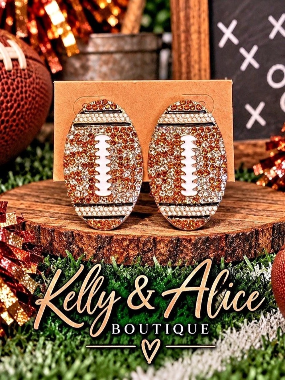 Kelly & Alice Boutique Football Earrings Orange & White
